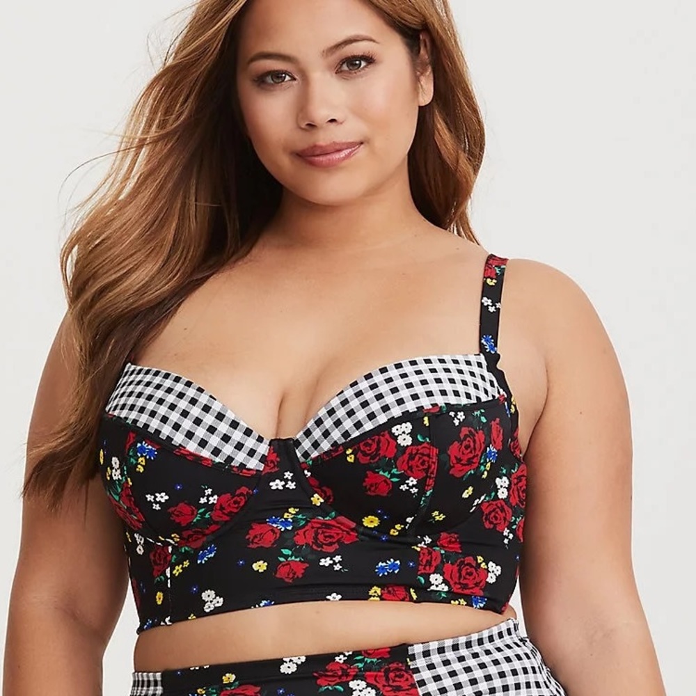 Torrid gingham & floral bikini top